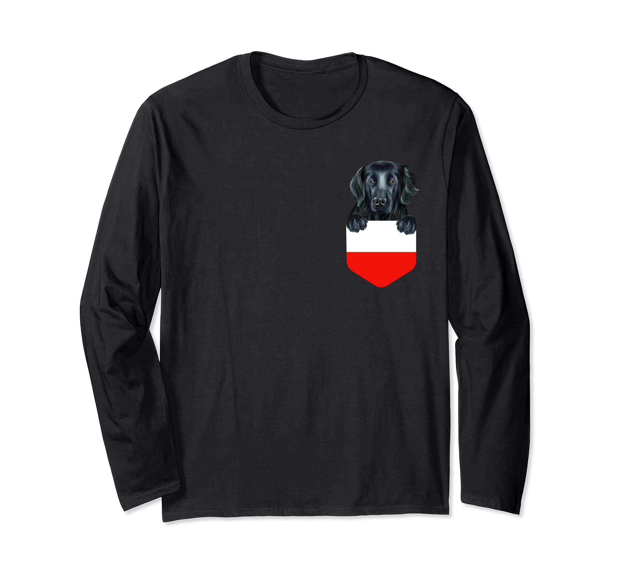 Poland Flag Flat-Coated Retriever Dog In Pocket Long Sleeve T-Shirt