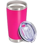 20 oz Tumbler Coffee Travel Tumblers Bulk with Lid Stainless Steel Double Wall Vacuum Insulated Mug Powder Coated Cups fit Car Cupholder for Hot and Cold - Hot Pink, 1Pack