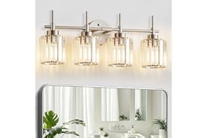Crystal Bathroom Vanity Lights, 4 Light Bath Mirror Light Brushed Nickel Round Crystal Wall Mount Light Fixture Over Mirror M