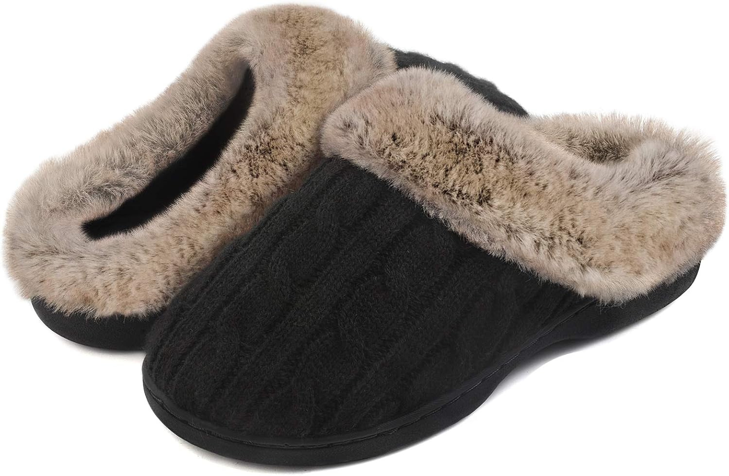 full fur collar slippers