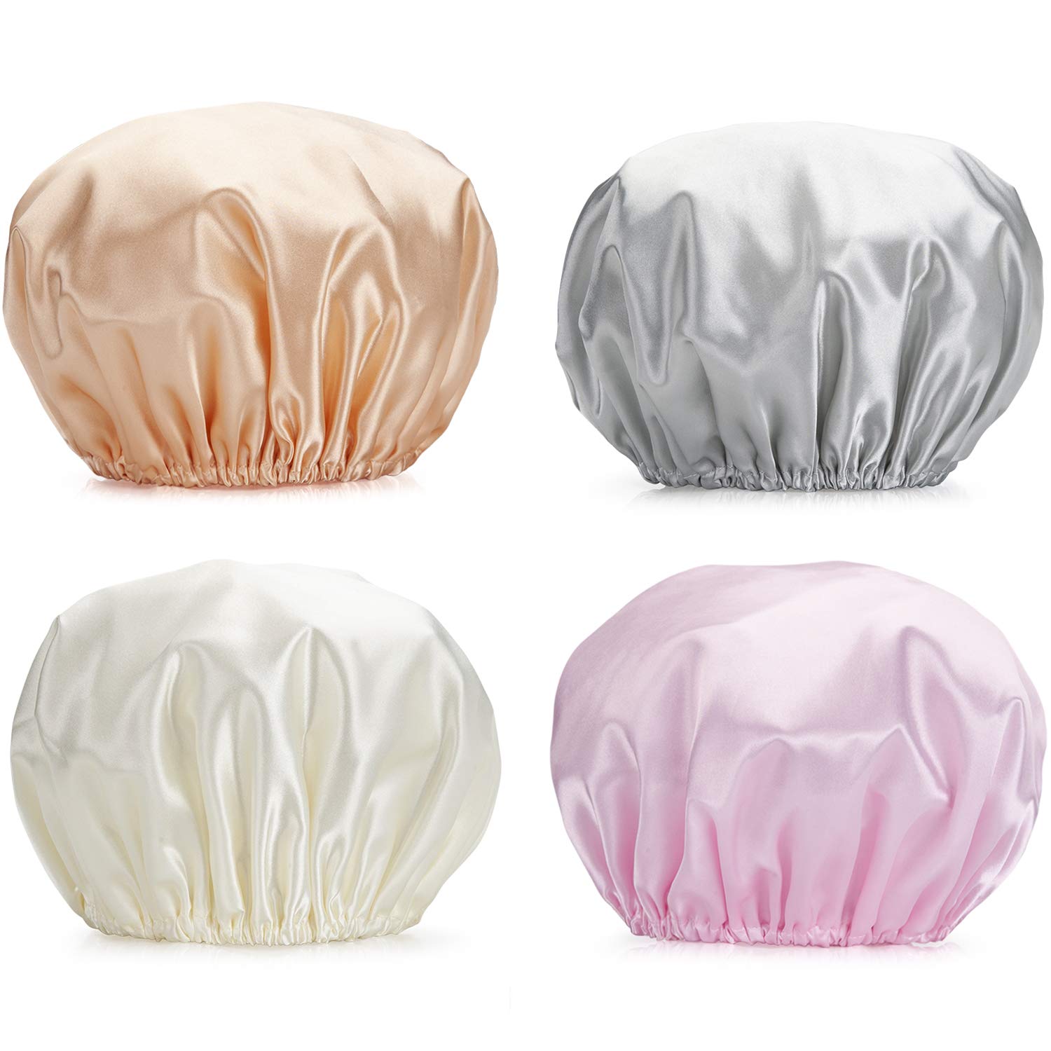 AmazerBath Shower Cap, 4-Pack Shower Caps for Women, Double Waterproof Layers Bathing Shower Hat Hair Protection EVA Shower Caps Reusable, Medium Size : Beauty