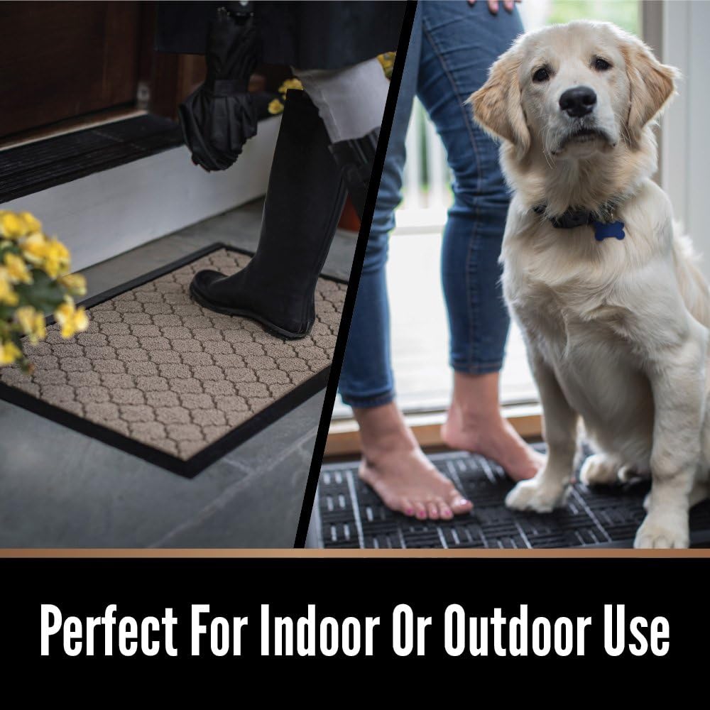 Gorilla Grip Durable Natural Rubber Door Mat, Waterproof, Low Profile, Heavy Duty Welcome Doormat for Indoor and Outdoor, Easy Clean, Rug Mats for Entry, Patio, Busy Areas, 17x29, Gray Diamond: Home & Kitchen