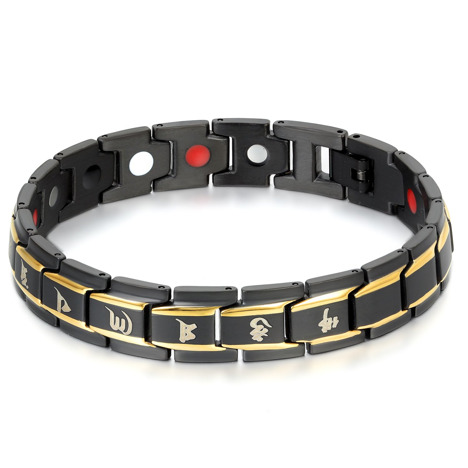 JewelryWe Mens Stainless Steel Om Mani Padme Hum Mantra Buddha Hematite Energy Bracelet, Black