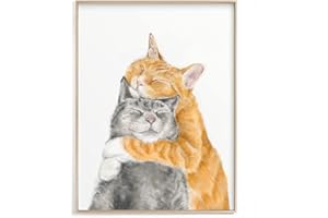 Triple Studio Cat Snuggles in Love Art Print - Watercolor Painting, Orange and Grey Cat, Perfect Gift for Cat Wife, UNFRAMED,