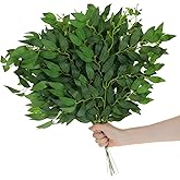 Oqqlin 24 Pcs Italian Ruscus Greenery Stems, 21.6 Inch Artificial Green Plants Stems Leaves Faux Greenery for Centerpieces, Wedding Arch, Bouquet, Vase Filler, Home Decor