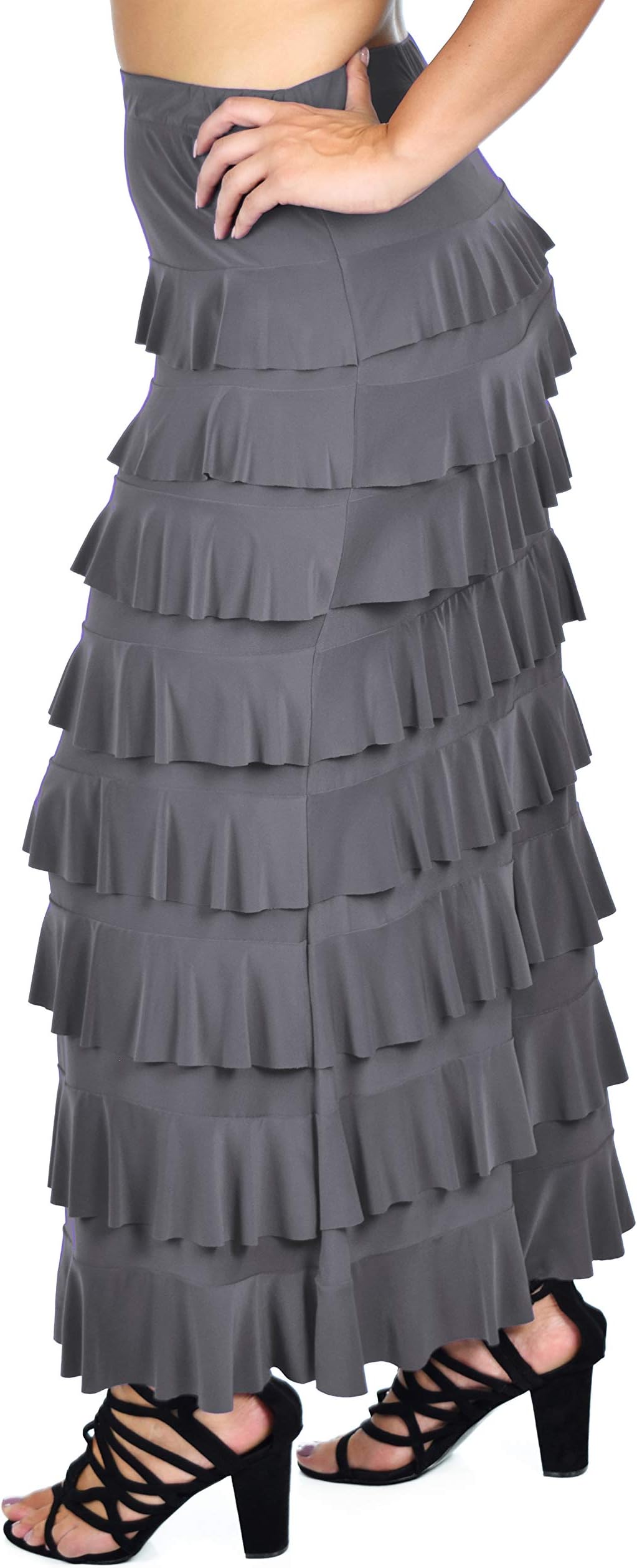 Dare2BStylish Women Waterfall 8 Tiered Boho Layered Maxi Skirt | Reg & Plus Sizes