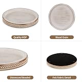 Hanobe Round Wood Tray White Beaded Decorative Centerpiece 30cm view 6