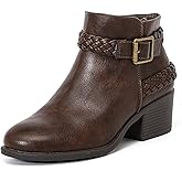 Luoika Women's Wide Width Ankle Boots - Black Brown Short Boots Block Low Heel Side Zipper Booties.
