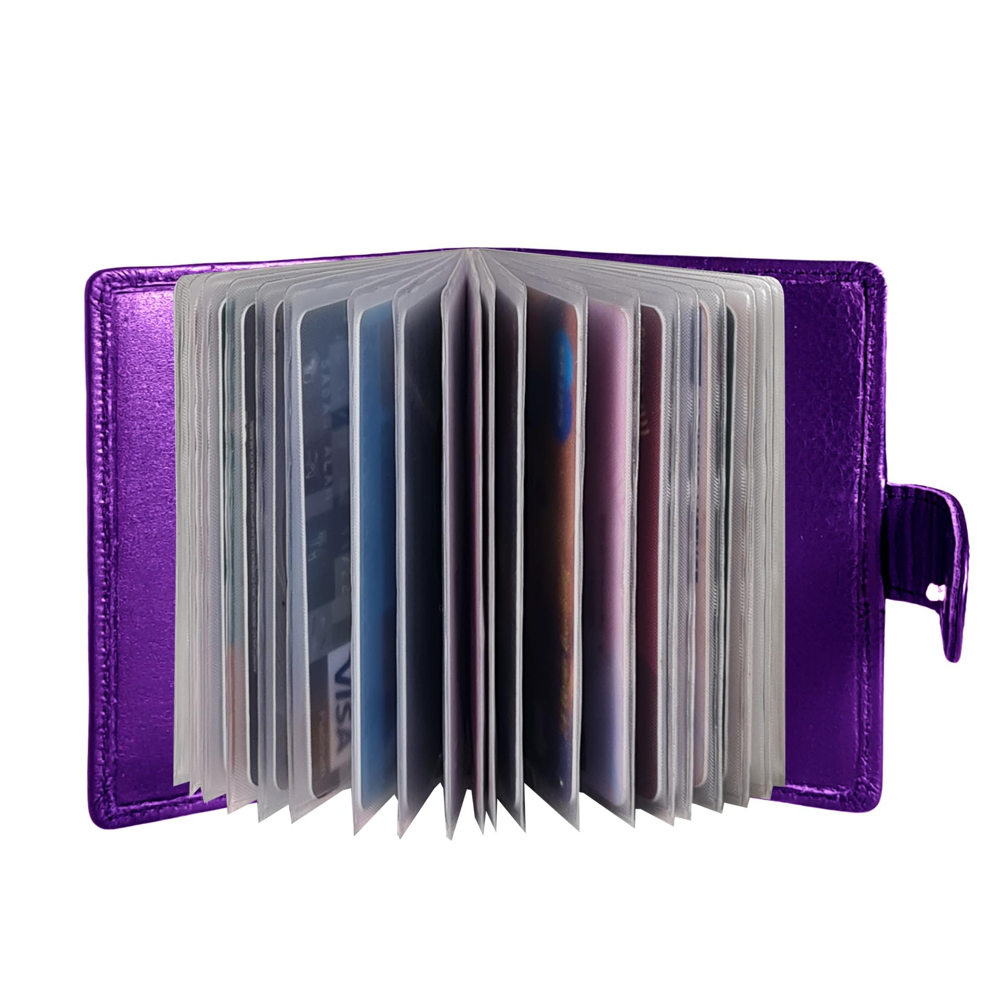 STARHIDE Minimalist Slim Cardholder for Men Women, Small RFID Blocking Credit Card Holder, 24 Card Slots Wallet, Removable Plastic Case, Double Button Closure (Purple)