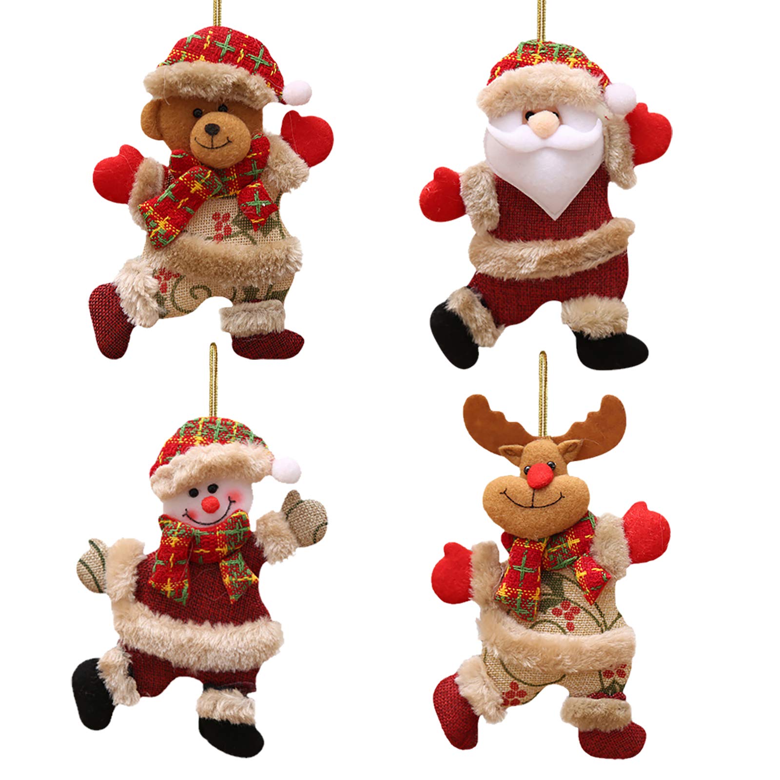 Christmas Decorations Sale, 4PCS Christmas Ornaments Gift Xmas Hanging Decoration Santa Claus Snowman Reindeer Bear Doll for Christmas Holiday Party Home Decor