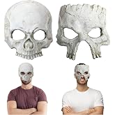 Arrowbash 2 Pcs Foam Cracked Skull Half Face Masks for Halloween Adults | Realistic Skeleton Design, Lightweight Foam, One Size Fits Most, For Halloween Costume Parties Masquerade Scary Themed Events
