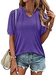 KISSMODA Women's Tunic Tops Casual V Neck Short