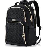 Kuosdaz Backpacks for Women, School Backpack for Teen Girls, 15.6 Inch Cute Quilted Laptop Backpack with USB Charging, Large Bookbag for Middle School College Students, Black