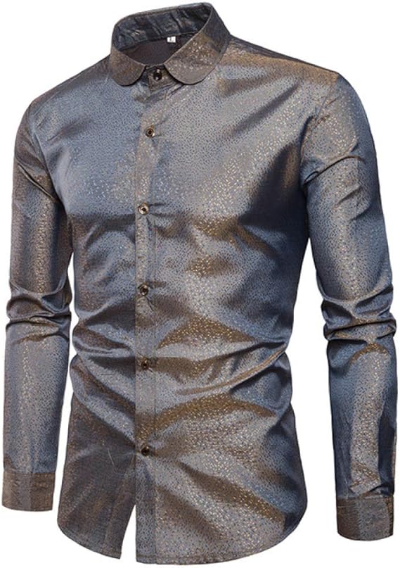 Loeay Mens Trend Night Club Shirts New Men Party Shiny Long Sleeve