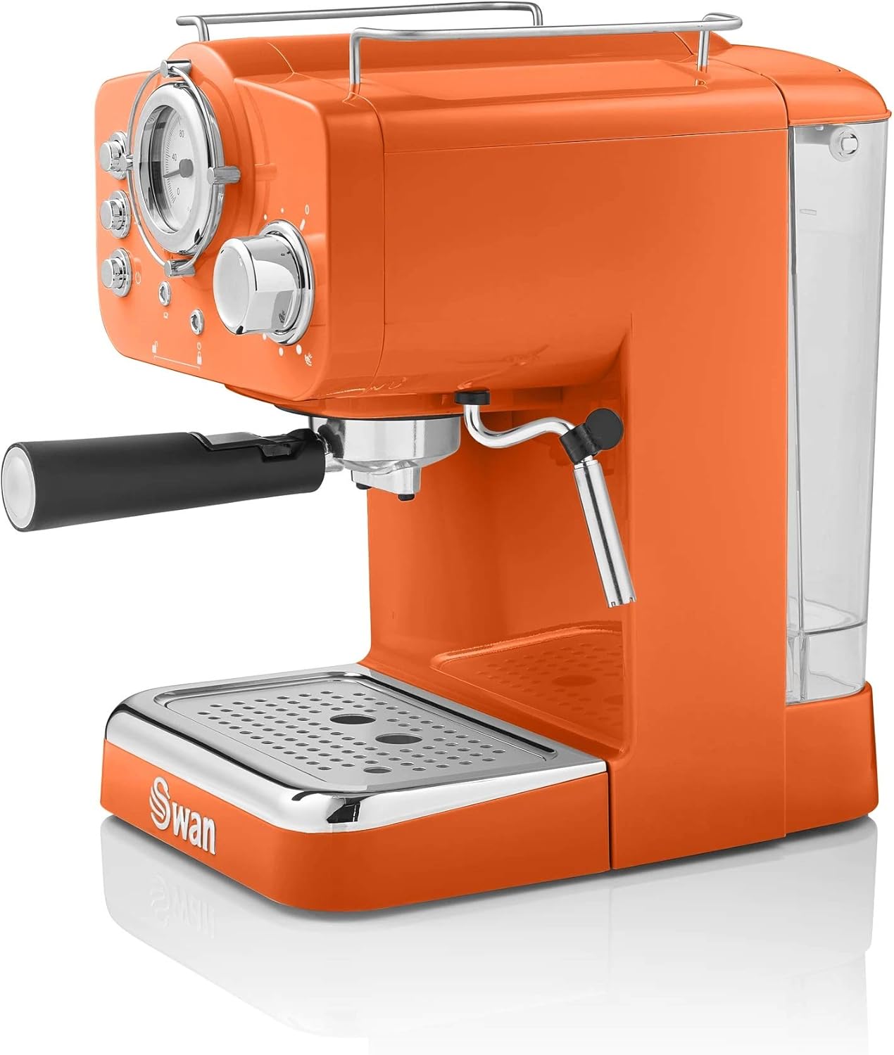 Swan Retro Pump Espresso Coffee Machine, Orange, 15 Bars of Pressure