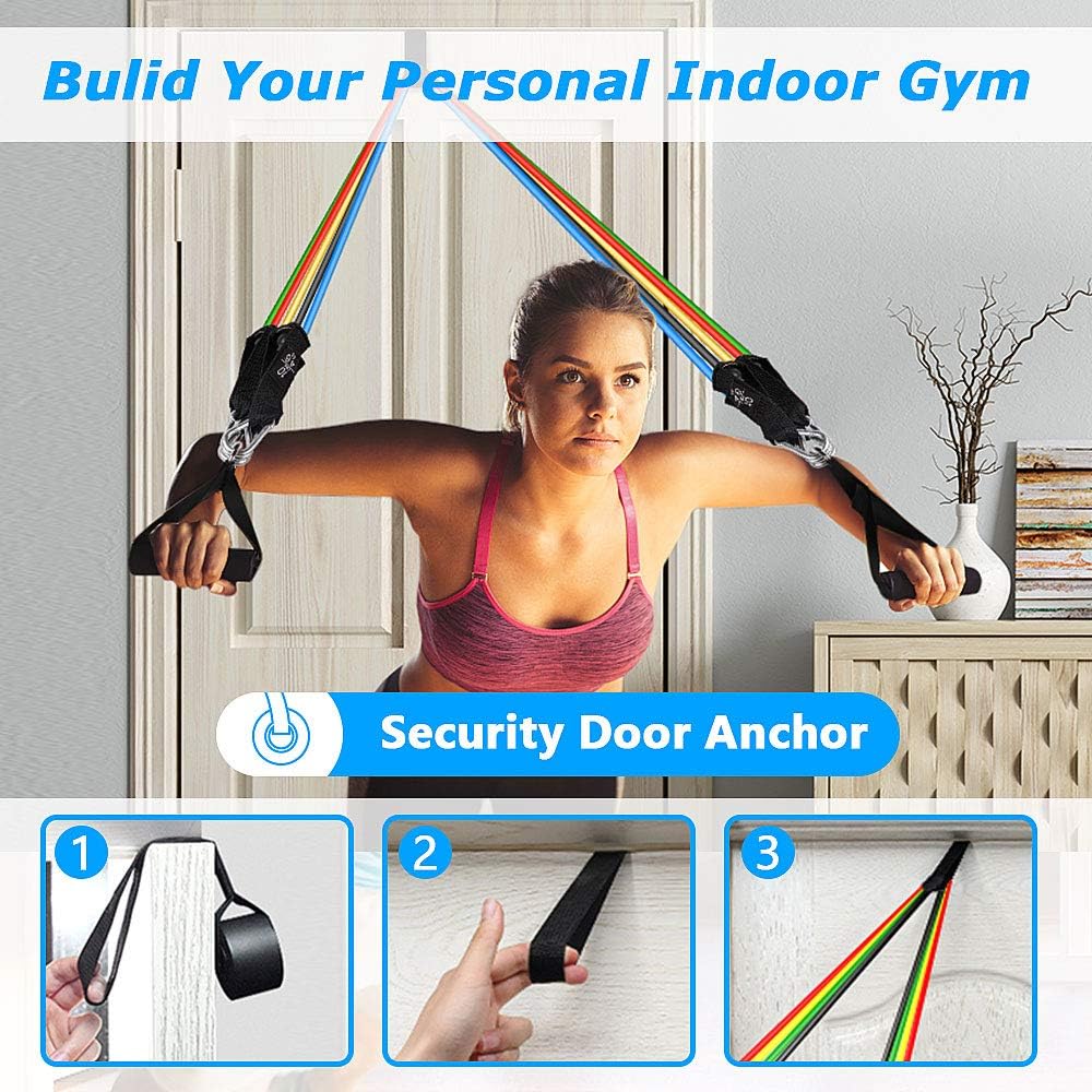 N-A Resistance Bands Set (11pcs)-5 Piece Exercise Bands with Handles, Fitness Bands with Door Anchor & Ankle Straps for Resistance Training, Physical Therapy, Home Workouts-Stackable Up to 150 lbs. : Sports & Outdoors