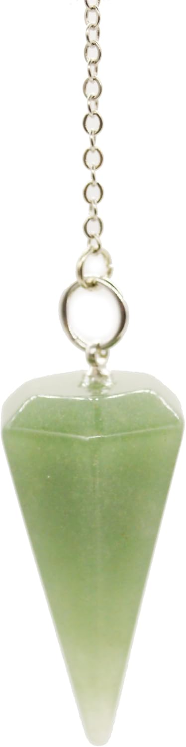 Polar Jade Dowsing Pendulum Made of Natural Green Aventurine Crystal for Divination Chakra Reiki. Pointed with Chain and Jewelry Pouch