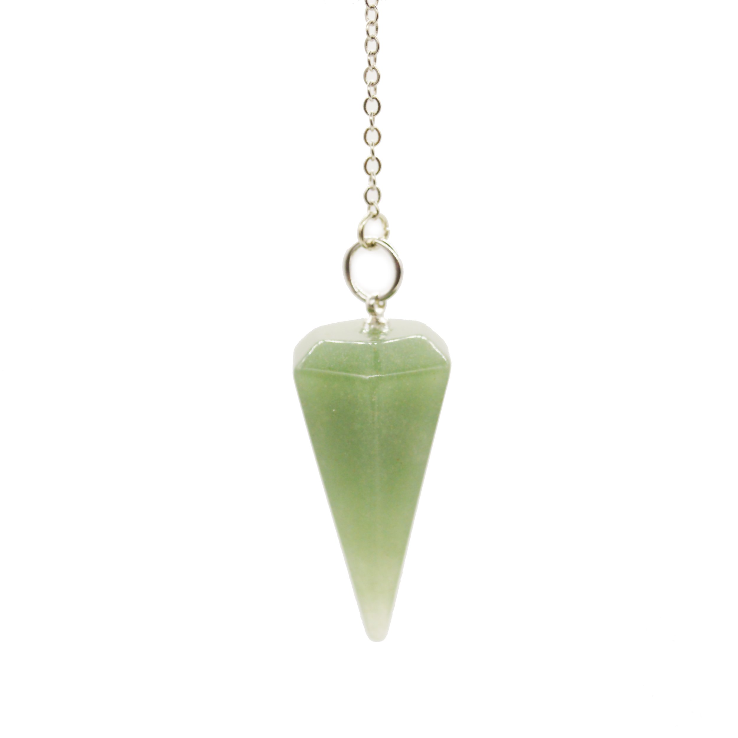 Polar Jade Dowsing Pendulum Made of Natural Green Aventurine Crystal for Divination Chakra Reiki. Pointed with Chain and Jewelry Pouch, Witchcraft Supplies