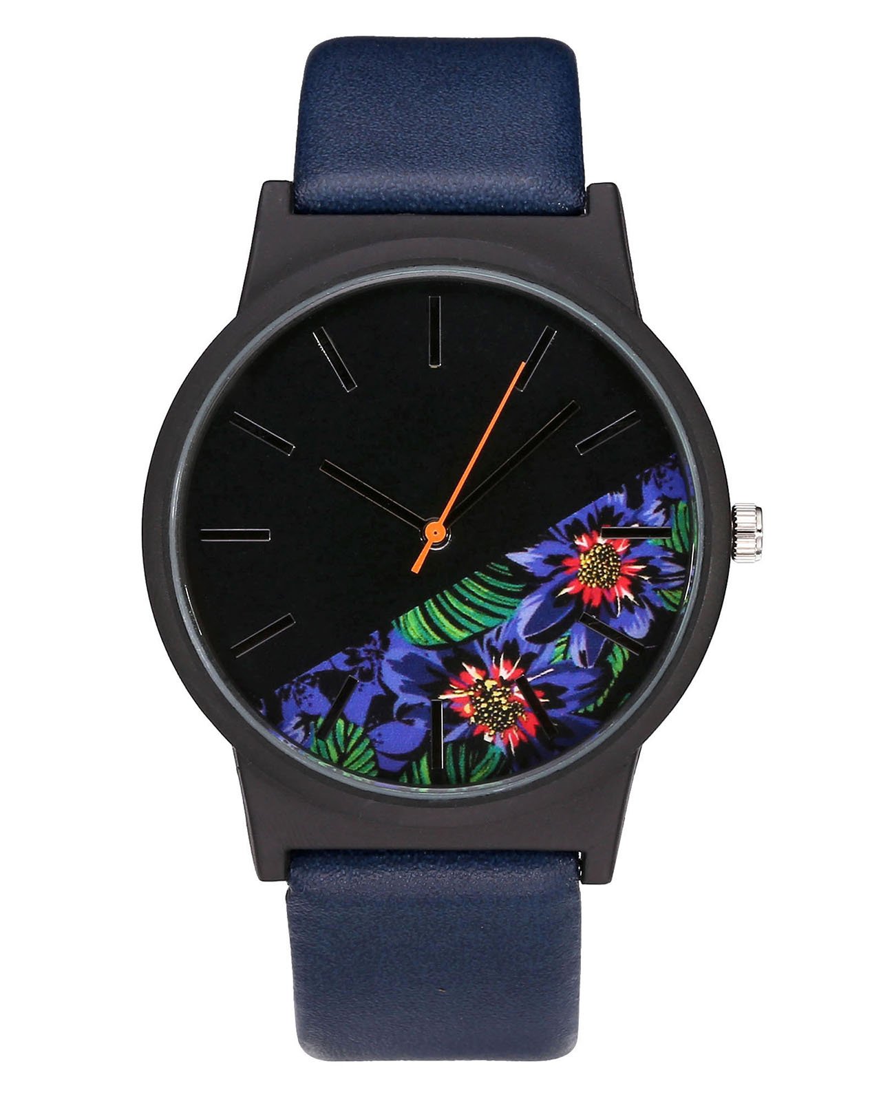 JSDDE Montre Femme Montre Fleur Style Basel Montre Noir Bracelet PU Cuir