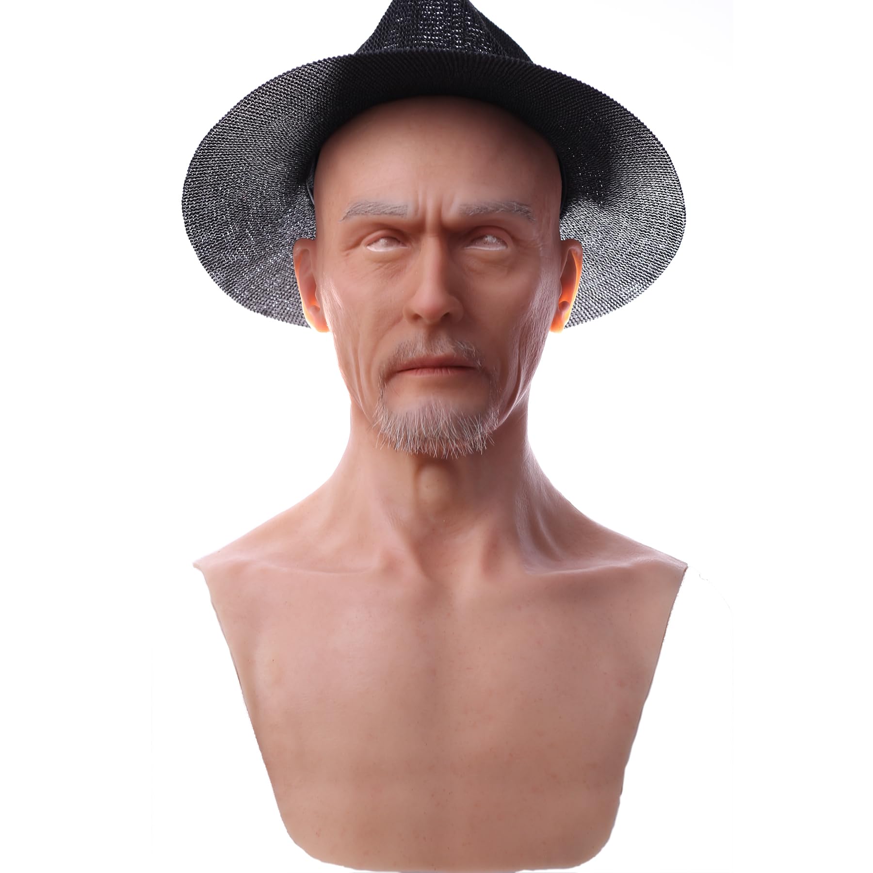 Photo 1 of EQAIWUJIE silicone Mask Face Realistic Old Man Mask Full Head Halloween Masks Cosplay Party Mask (Ivorywhite)
