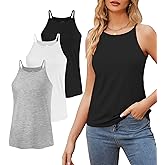 Degkim High Neck Tank Top for Women Camisole Trendy Sleeveless Shirts Loose Fit Cami Tanks 3 Pack