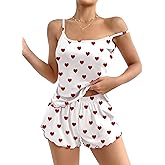 Ekouaer Womens Cami Pajama Sets 2 Piece Cute Print Pjs Soft Tank Top & Elastic Waist Shorts Camisole Lounge Set