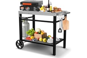 BBQMall Upgrade Outdoor Grill Table Cart with Gas Cylinder Bracket, Thicken Double-Shelf Movable Pizza Oven Table Stainless Kitchen Island Trolley Workcart,for Blackstone Griddle Stand L39.5x W22x H32