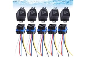 5-PIN 12V DC 40/30 Amp SPDT Waterproof Relay with Harness Socket 16/14 AWG Wires Ideal for Cars, Boats, Motorcycles, 5-PIN SP