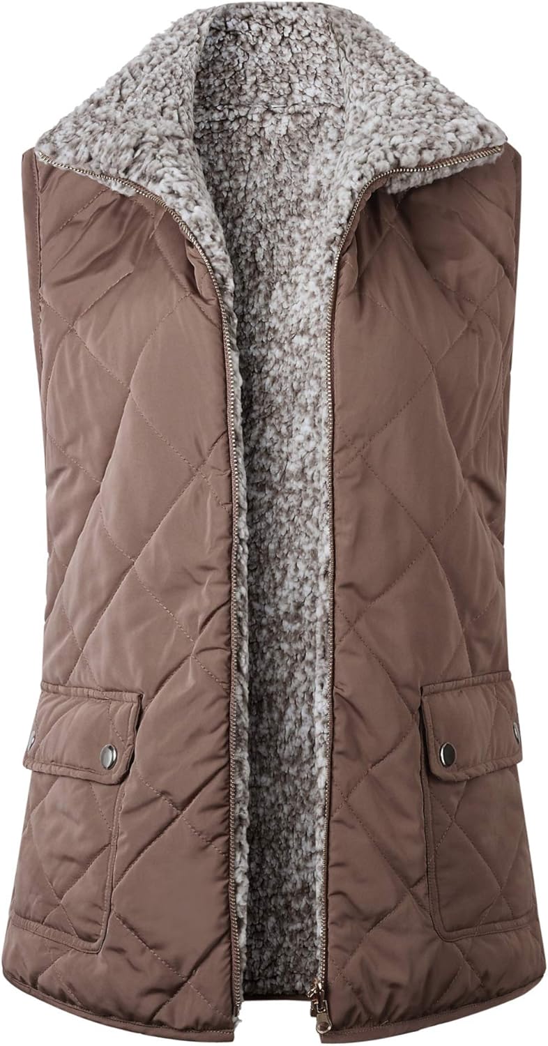 Women's Gilet Jacket Stand Collar Lightweight Quilted Zip Vest