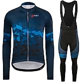 GCRFL Winter Cycling Jersey Sets Thermal Fleece Bike Jersey + Bib Pants, Long Sleeve Cycling Clothing Sets for Man