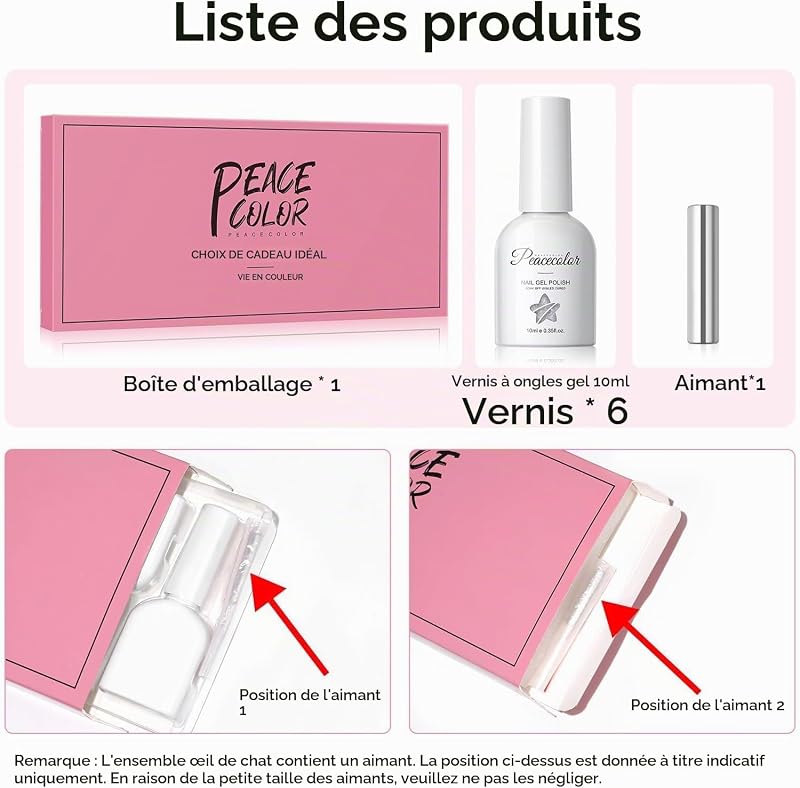 Vernis Semi Permanent Rouge, 6 Couleurs Bourgogne Foncé Paillettes Cat Eye Vernis à Ongles Soak-Off UV/LED French Manucure Gel Ongle UV pour Salon DIY Home 10ml