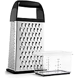 Spring Chef Professional Cheese Grater With Storage Container, Stainless Steel & Soft Grip Handle, 4 Sides Handheld Kitchen F