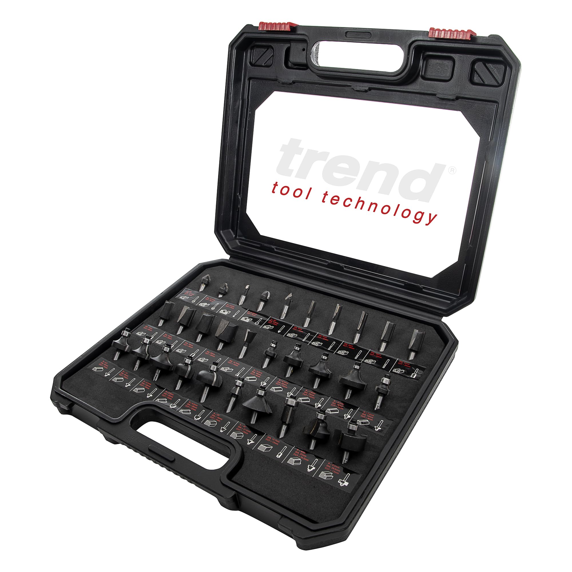 Trend 30 Piece Router Bit Starter Set, 1/4 Inch Shank, Tungsten Carbide Tipped, Case Included