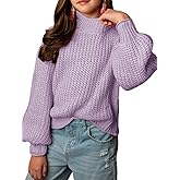 rrhss Girls Mock Neck Loose Knit Sweaters Kids Long Sleeve Slouchy Warm Cute Fashion Pullover Tops 5-14 Years