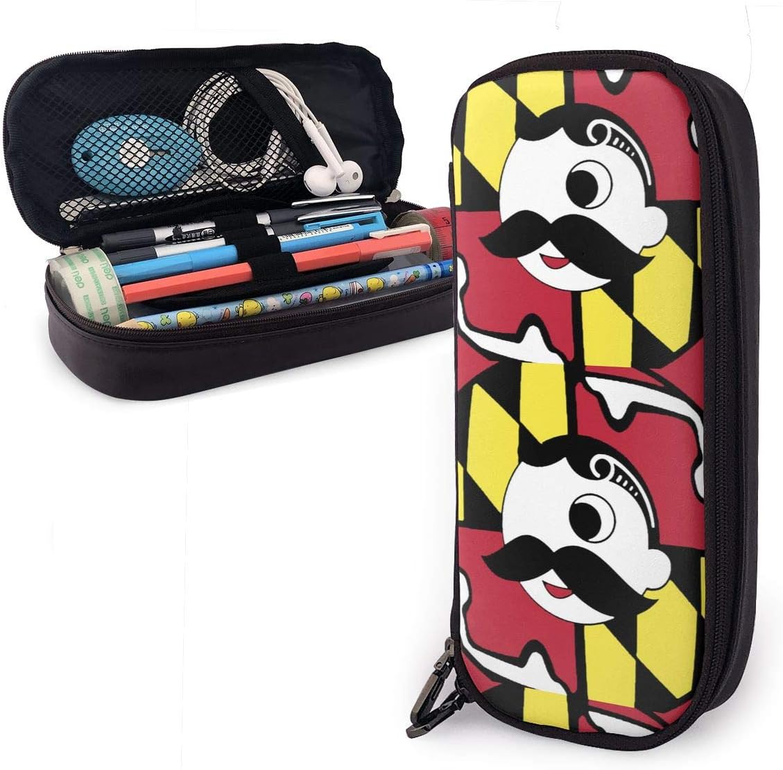 Maryland Flag Leather Pencil Case for Adults and Students,Pen Case Makeup Pouch for Purse Zipper Pouch for Pencils Pens Markers