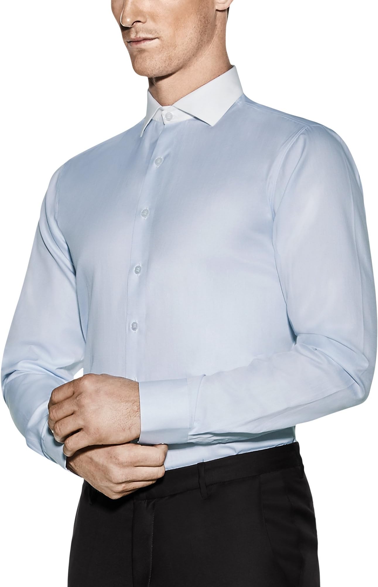 Men's Contrast Collar Blue Shirt with Stain Resistant Technology Irving