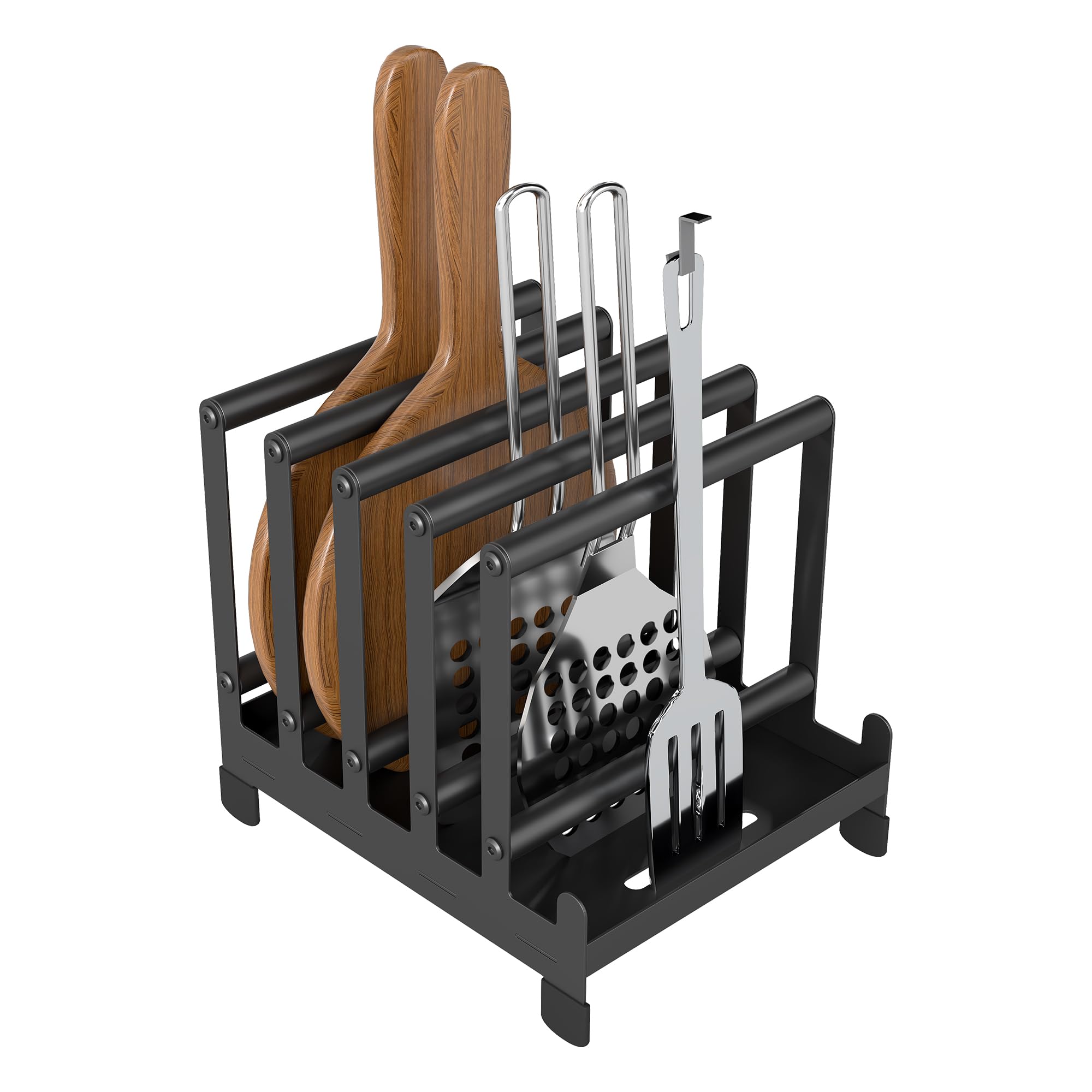 Photo 1 of Qriocioa Pizza Peel Rack with 5 Available Slots, Steel Pizza Paddle Holder Rack with Non-Slip Feet for Pizza Spatula Turner, Storage Organizing and Saving Space Pizza Turning Oven (Black, 5 Slots)