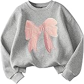 SweatyRocks Girl's Bow Graphic Sweatshirt Round Neck Long Sleeve Cute Pullovers Tops