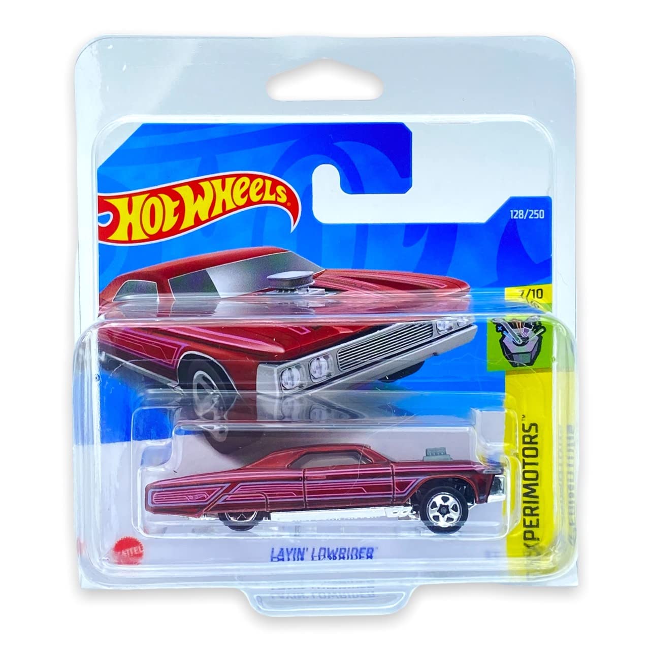 Hot Wheels Layin' Lowrider (Red) 7/10 Experimotors 2022 - 128/250 (Short Card) *** COMES IN A KLAS CAR KEEPER PROTECTIVE COLLECTORS CASE *** HCT39