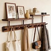 THENNIKIGO Coat Rack Wall Mount with Shelf, Adhesive or Drilling Mount, 31.5"(15.7"*2 Pack) Wall Shelf with 10 Wooden Hooks, Hanging Storage for Clothes, Towels, Keys, Bags, for Entryway, Bathroom