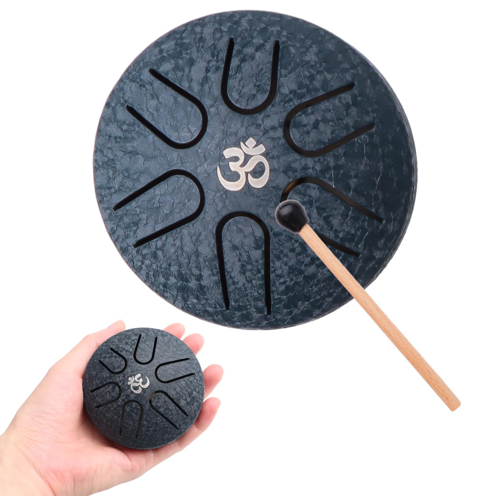 Aedcbaide Buddha Stones Mini Tongue Drum - 3 Inch (8 cm) 6 Note with Drumstick, Music Book, Mallet, Steel Drum Balmy Drum UK for Musical Education Concert Yoga Beginners Adult Kids (Blue)