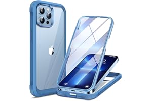 Miracase Glass iPhone 13 Pro Case 6.1 inch, 2023 New Full-Body Clear Bumper Case with Built-in 9H Tempered Glass Screen Protector for iPhone 13 Pro, Capri Blu