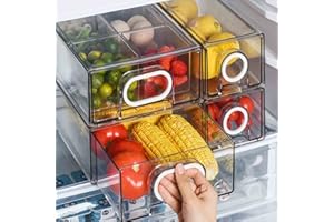 6 PCS Refrigerator Organizers And Storage Stackable Storage Drawers, Large Heavy Duty Fridge Organizer Bins Pull Out Refriger