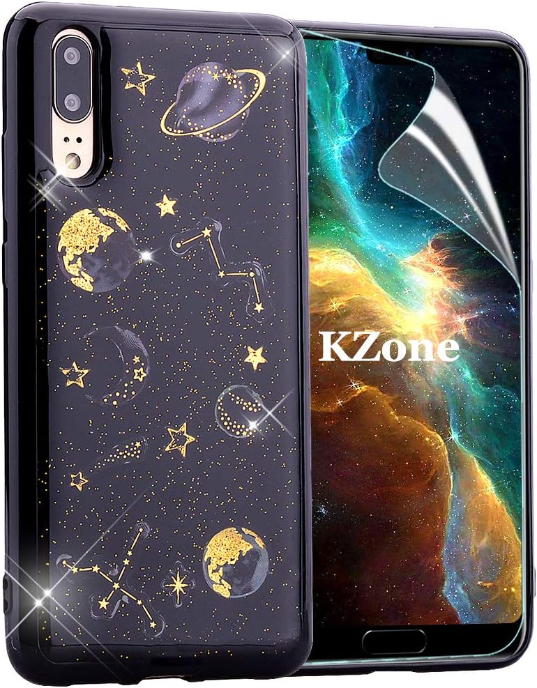 OKZone Compatible Huawei P20 Case, [Starry Night Series] Bling Glitter Sparkle Star Design Slim Soft Silicone Skin Cover Anti-scratch Protective Shining Fashion Style Case for Huawei P20 (Black)