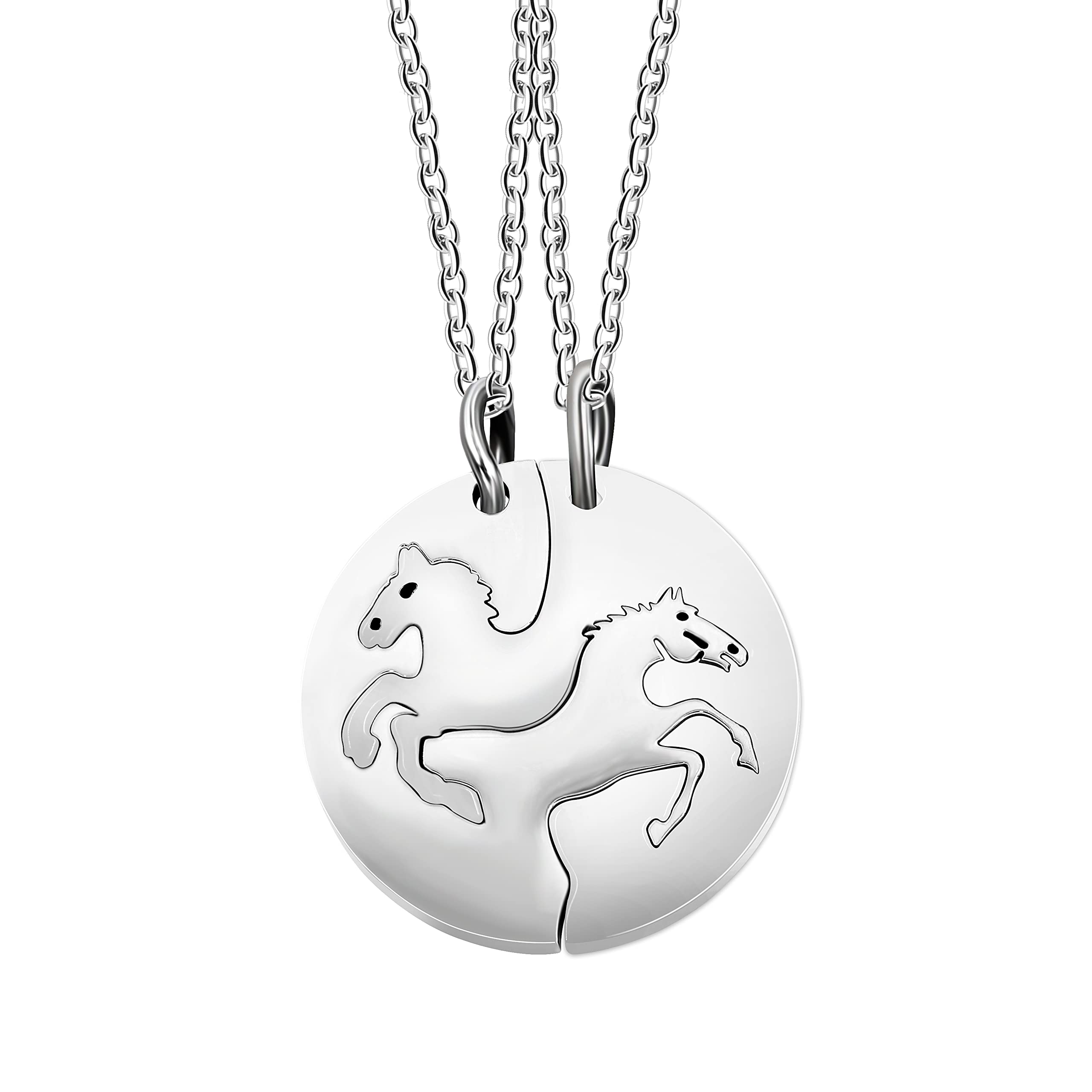 Uloveido His and Hers Couples Horse Necklace Set, 2 Yin Yang Horse Puzzle Matching Pendant Necklaces for Boyfriend Girlfriend (White)