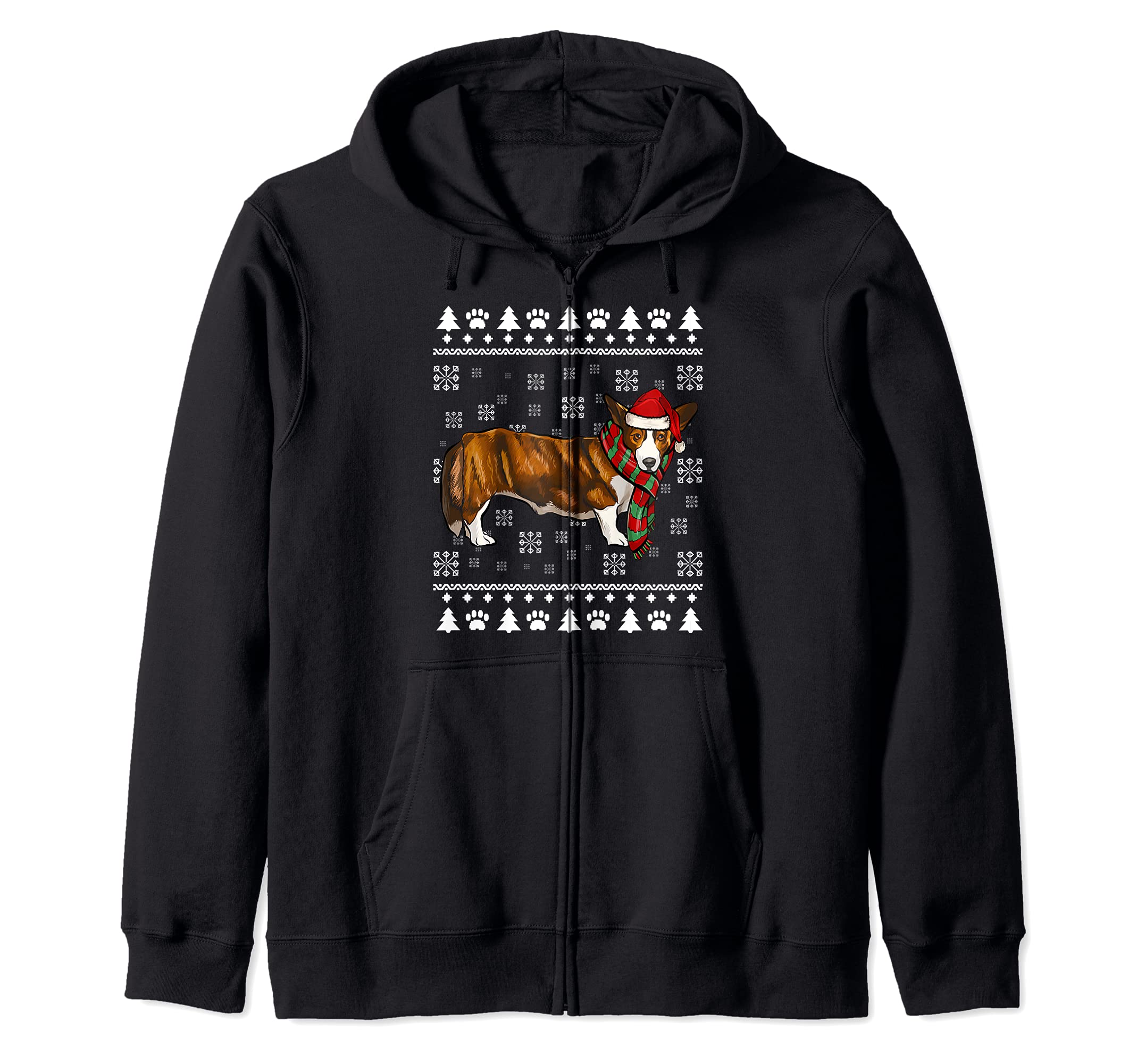 Cardigan Welsh Corgi Dog Santa Hat Xmas Ugly Christmas Zip Hoodie