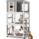 PetsCosset 63.5" H Compact Window Catio Outdoor Cat Enclosure on Wheels | Door or Tunnel Access, Weather-Ready Roof for Indoor Cats to Climb, Rest and Watch Birds by Apartment Windows or on Patios