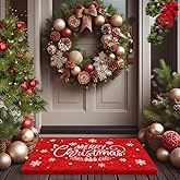 LuxUrux Merry Christmas Door Mat Outdoor 30x17 Inch - Elegant Winter Holiday Coir Doormat, Absorbent and Non-Slip for Outdoor