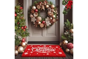 LuxUrux Merry Christmas Door Mat Outdoor 30x17 Inch - Elegant Winter Holiday Coir Doormat, Absorbent and Non-Slip for Outdoor Entrances Front Door.