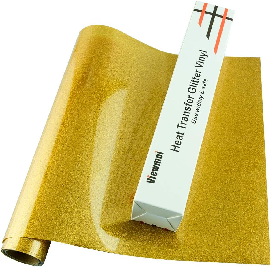 Viewmoi Glitter Heat Transfer Vinyl HTV for T-Shirts 10 Inches by 5 Feet Rolls (Gold)
